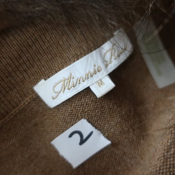 Womens Minnie Rose Brown Merino Wool Blend Racoon Fur Collar Cardigan Sweater M - Picture 10 of 13